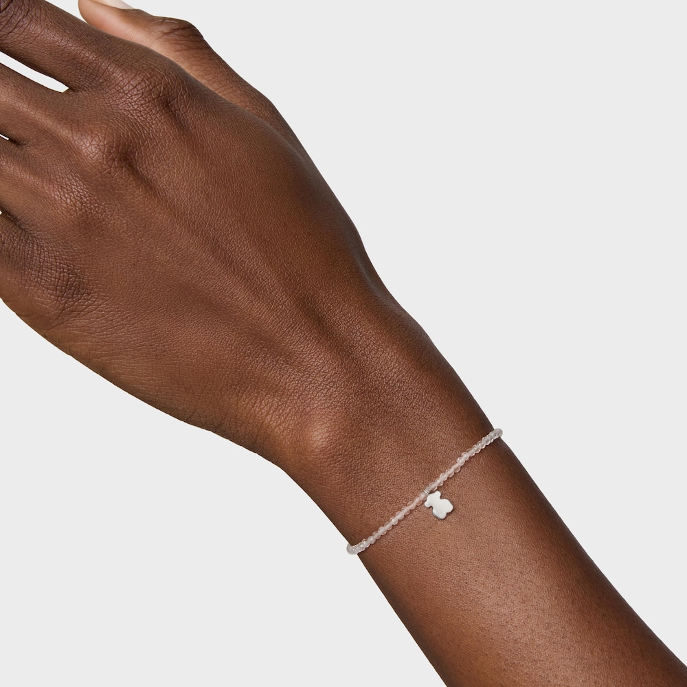 Elastic Bracelet with rock crystal quartz and silver bear TOUS Motifs