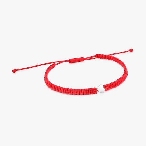 Pulsera coraz&oacute;n de plata y nylon rojo TOUS Motivos