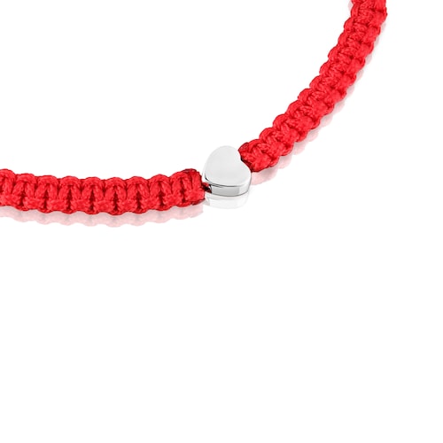 Silver and red nylon Bracelet with heart TOUS Motifs