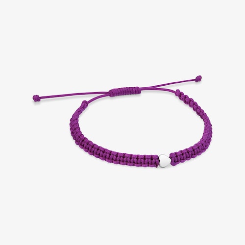 Pulsera coraz&oacute;n de plata y nylon lila TOUS Motivos