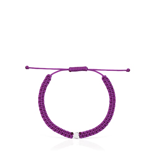 Pulsera corazón de plata y nylon lila TOUS Motivos