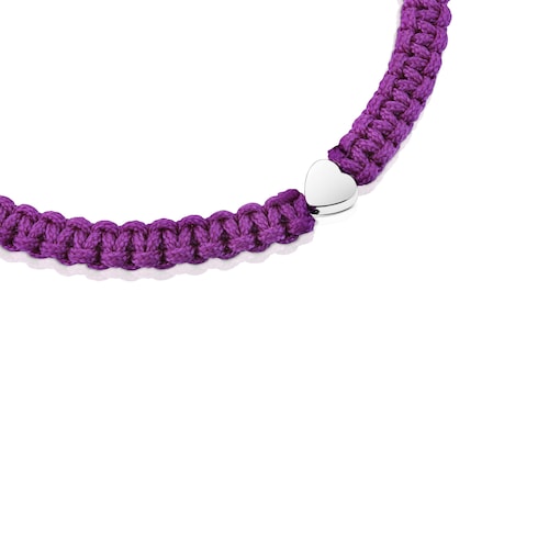 Pulsera corazón de plata y nylon lila TOUS Motivos