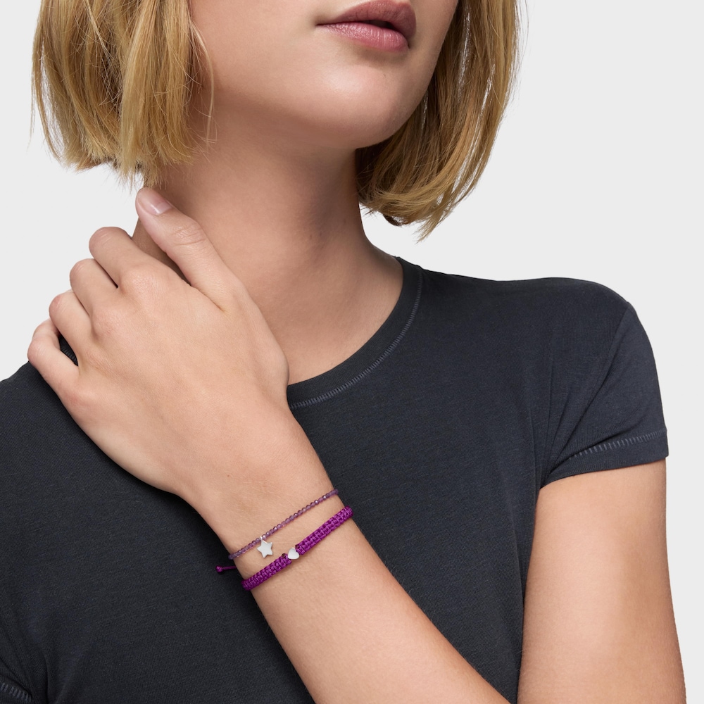 Bransoletka srebrno-liliowa z nylonu z serce TOUS Motifs