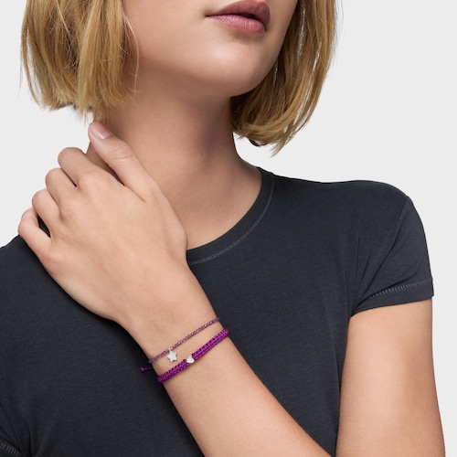 Pulsera corazón de plata y nylon lila TOUS Motivos