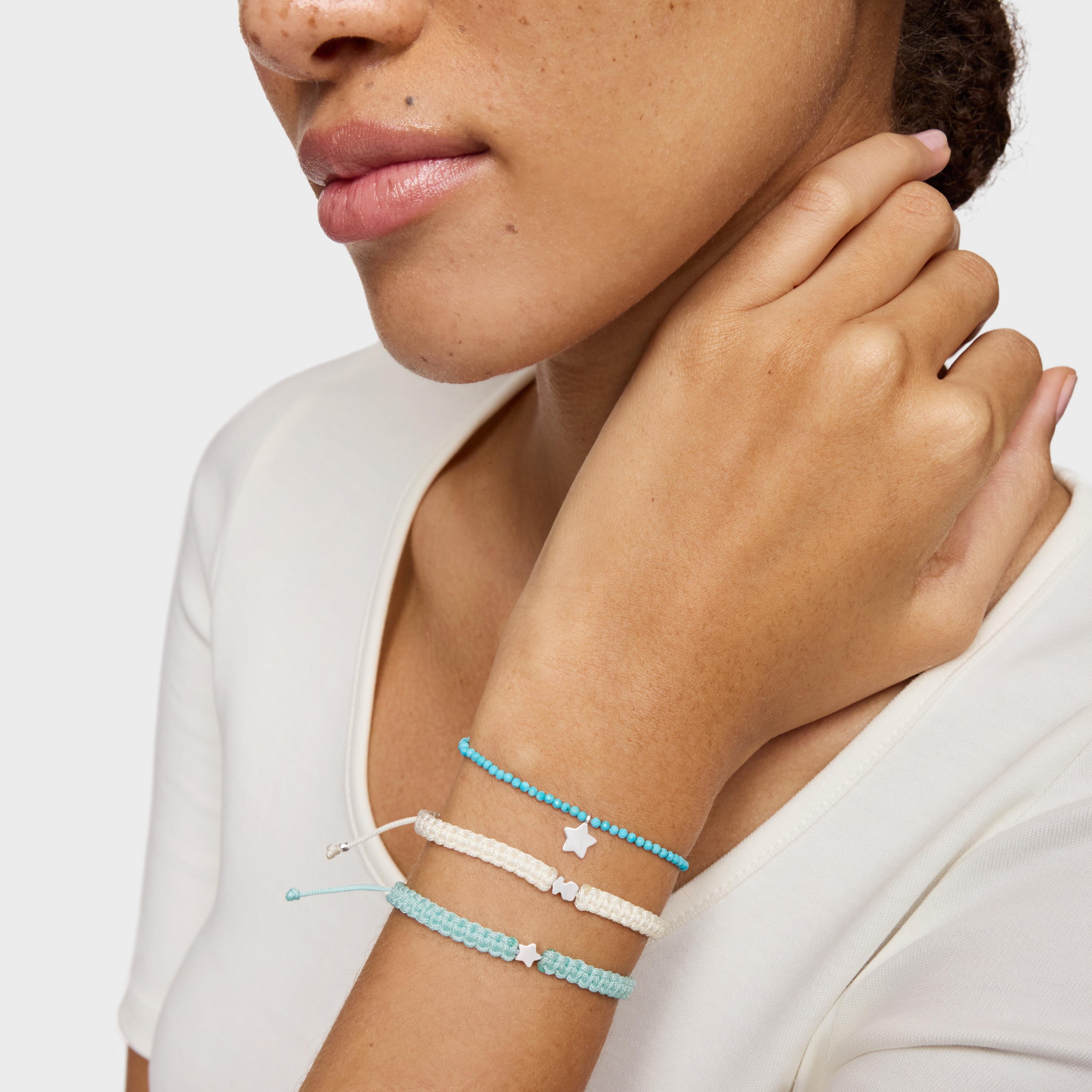 Silver and turquoise nylon Bracelet with star TOUS Motifs