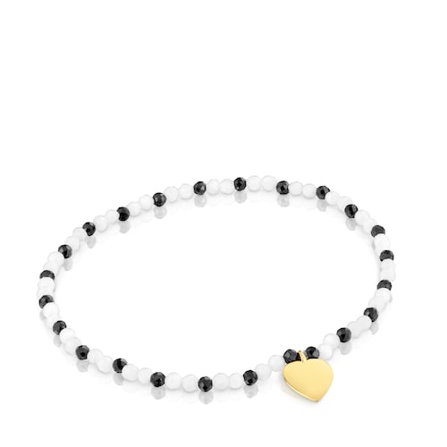 Pulsera elástica con calcedónia, espinelas y corazón con baño de oro 18 kt sobre plata TOUS Motivos