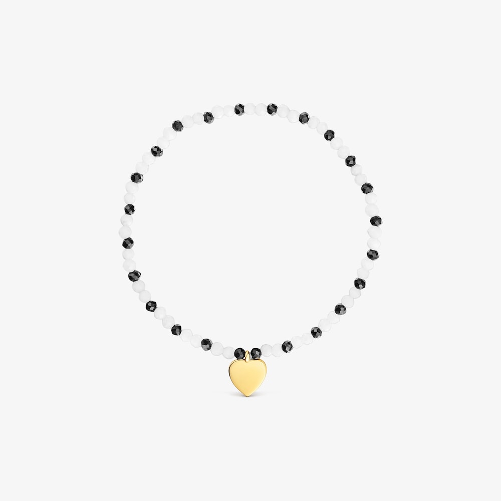 Pulseira el&aacute;stica com calced&oacute;nia, espin&eacute;lios e cora&ccedil;&atilde;o com banho de ouro de 18 K sobre prata TOUS Motivos