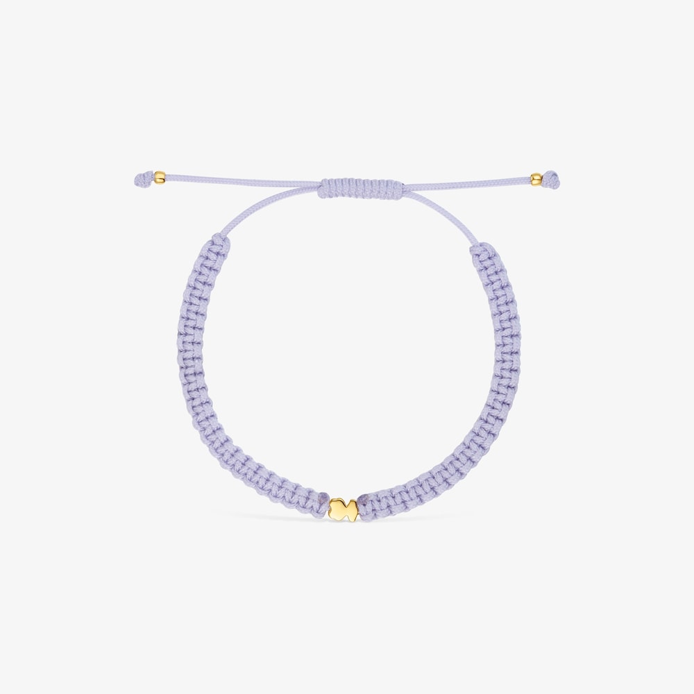 Pulsera oso con ba&ntilde;o de oro 18 kt sobre plata y nylon malva TOUS Motivos