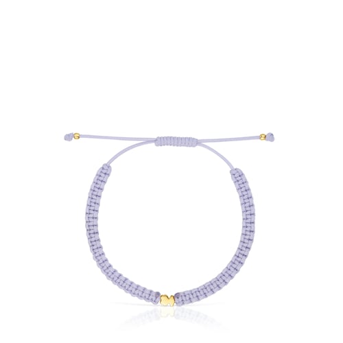Pulsera oso con baño de oro 18 kt sobre plata y nylon malva TOUS Motivos