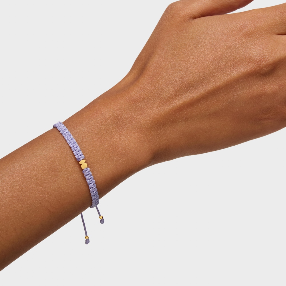 Pulsera oso con ba&ntilde;o de oro 18 kt sobre plata y nylon malva TOUS Motivos