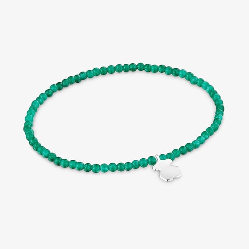 Pulsera el&aacute;stica con calced&oacute;nia verde y oso de plata TOUS Motivos