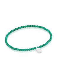 Elastic Bracelet with green chalcedony and silver bear TOUS Motifs