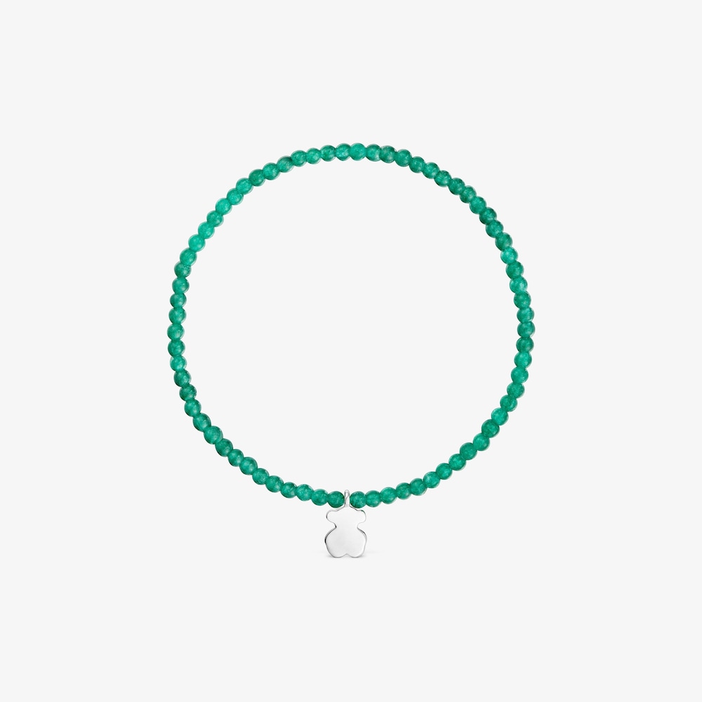 Elastic Bracelet with green chalcedony and silver bear TOUS Motifs