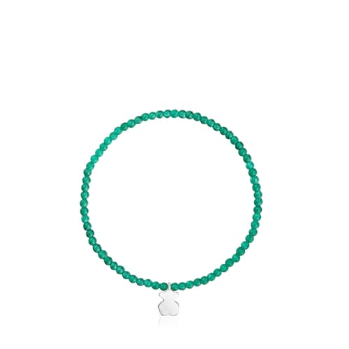 Pulsera elástica con calcedónia verde y oso de plata TOUS Motivos