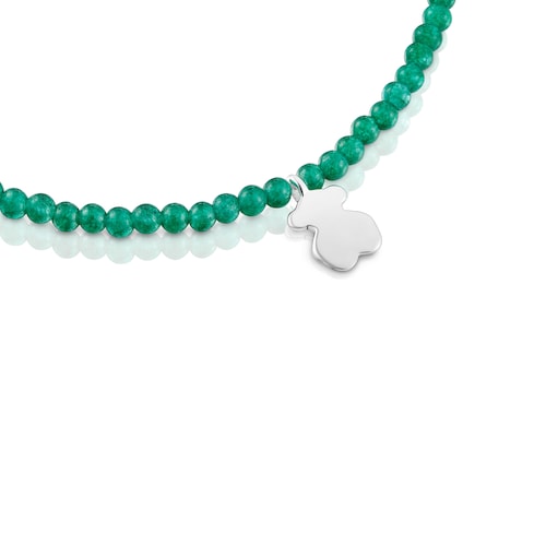 Pulsera elástica con calcedónia verde y oso de plata TOUS Motivos