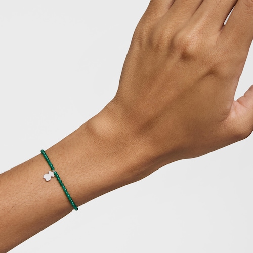 Pulsera elástica con calcedónia verde y oso de plata TOUS Motivos