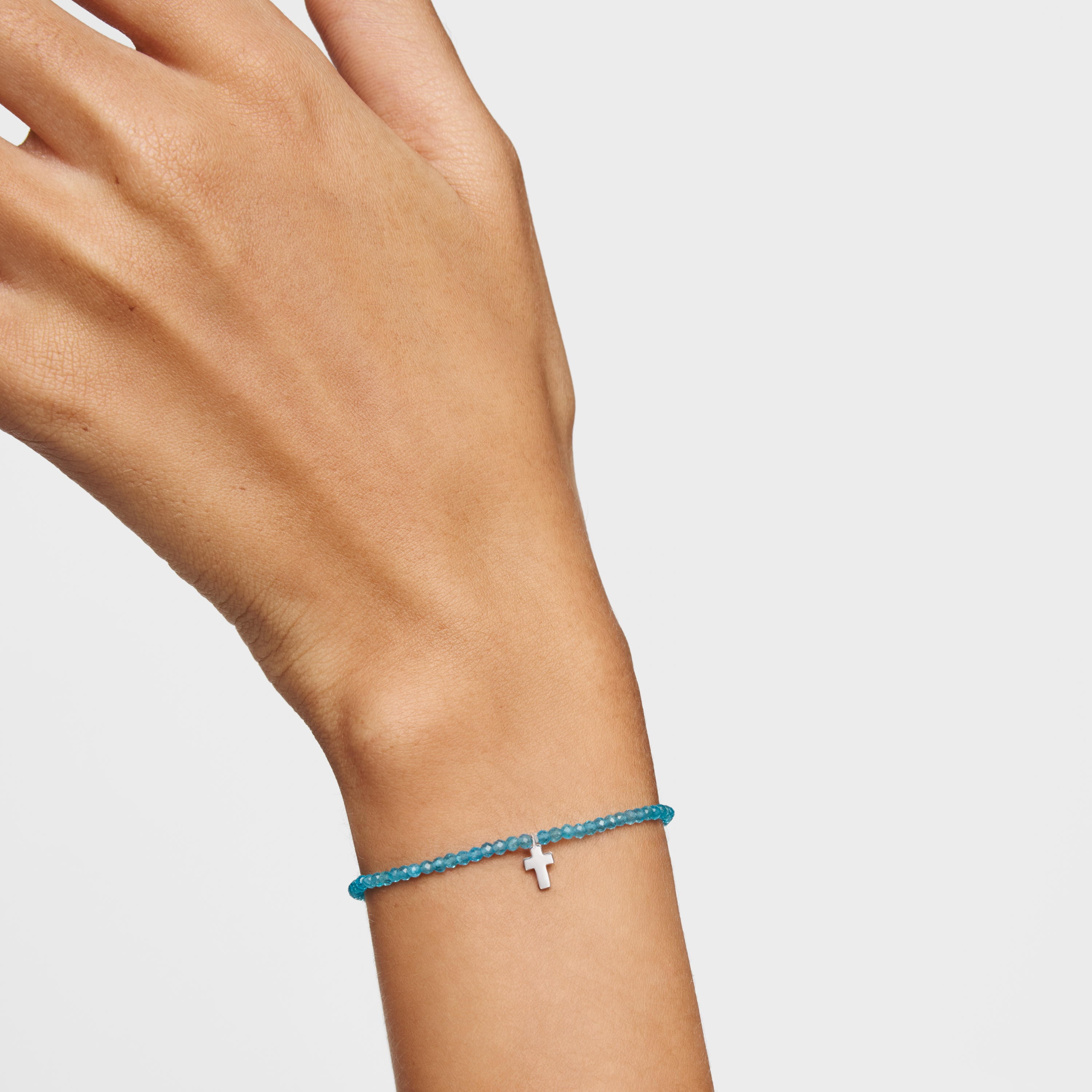Elastic Bracelet with neon apatite and silver cross TOUS Motifs
