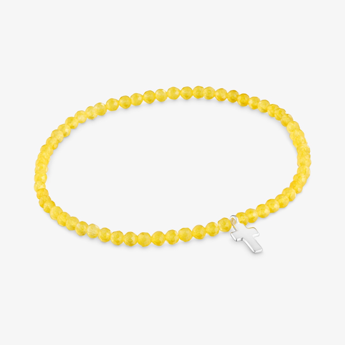Pulsera Elástica Con Cuarcita Amarilla Y Cruz De Plata Motivos