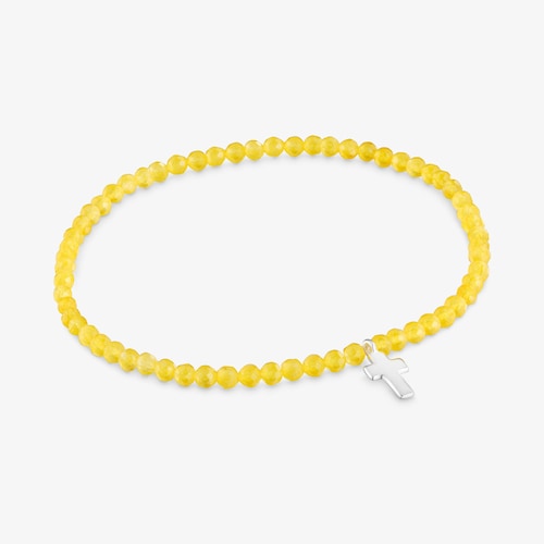 Bra&ccedil;alet el&agrave;stic amb quarsita groga i creu de plata TOUS Motius