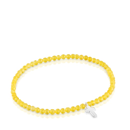 Elastic Bracelet with yellow quartzite and silver cross TOUS Motifs