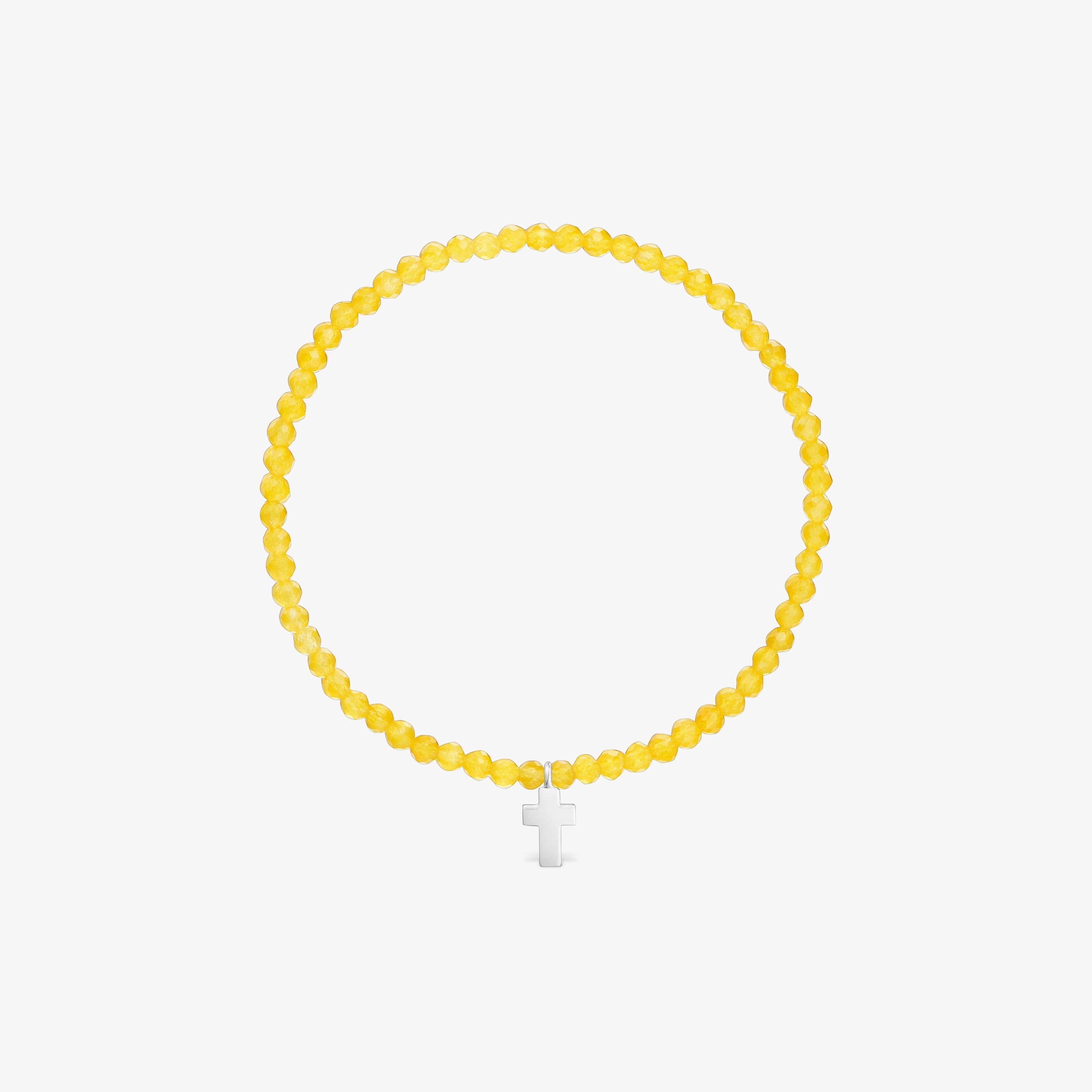 Elastic Bracelet with yellow quartzite and silver cross TOUS Motifs