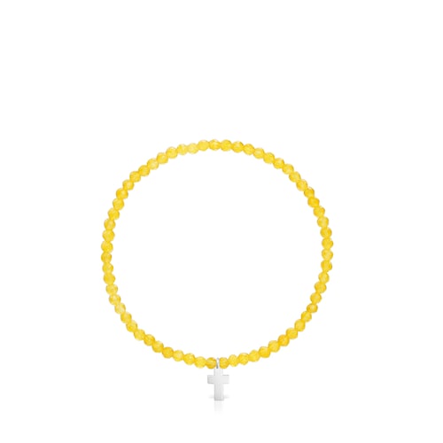 Elastic Bracelet with yellow quartzite and silver cross TOUS Motifs