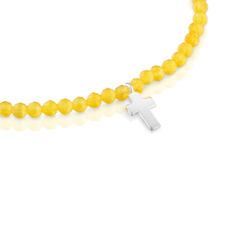 Elastic Bracelet with yellow quartzite and silver cross TOUS Motifs