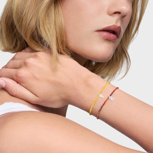 Elastic Bracelet with yellow quartzite and silver cross TOUS Motifs