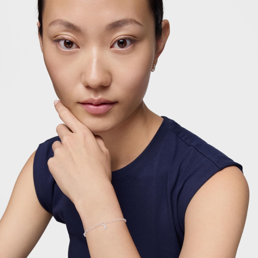 Elastic Bracelet with rock crystal quartz and silver moon TOUS Motifs