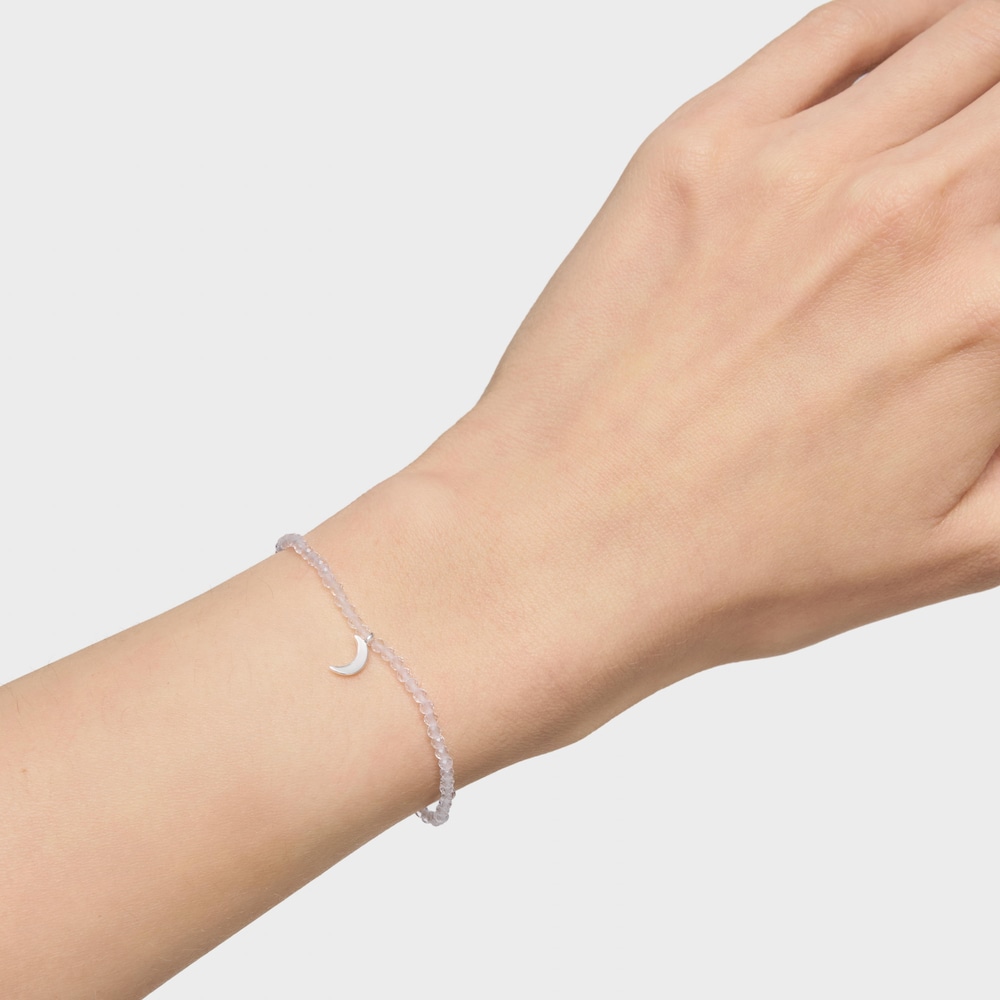 Elastic Bracelet with rock crystal quartz and silver moon TOUS Motifs