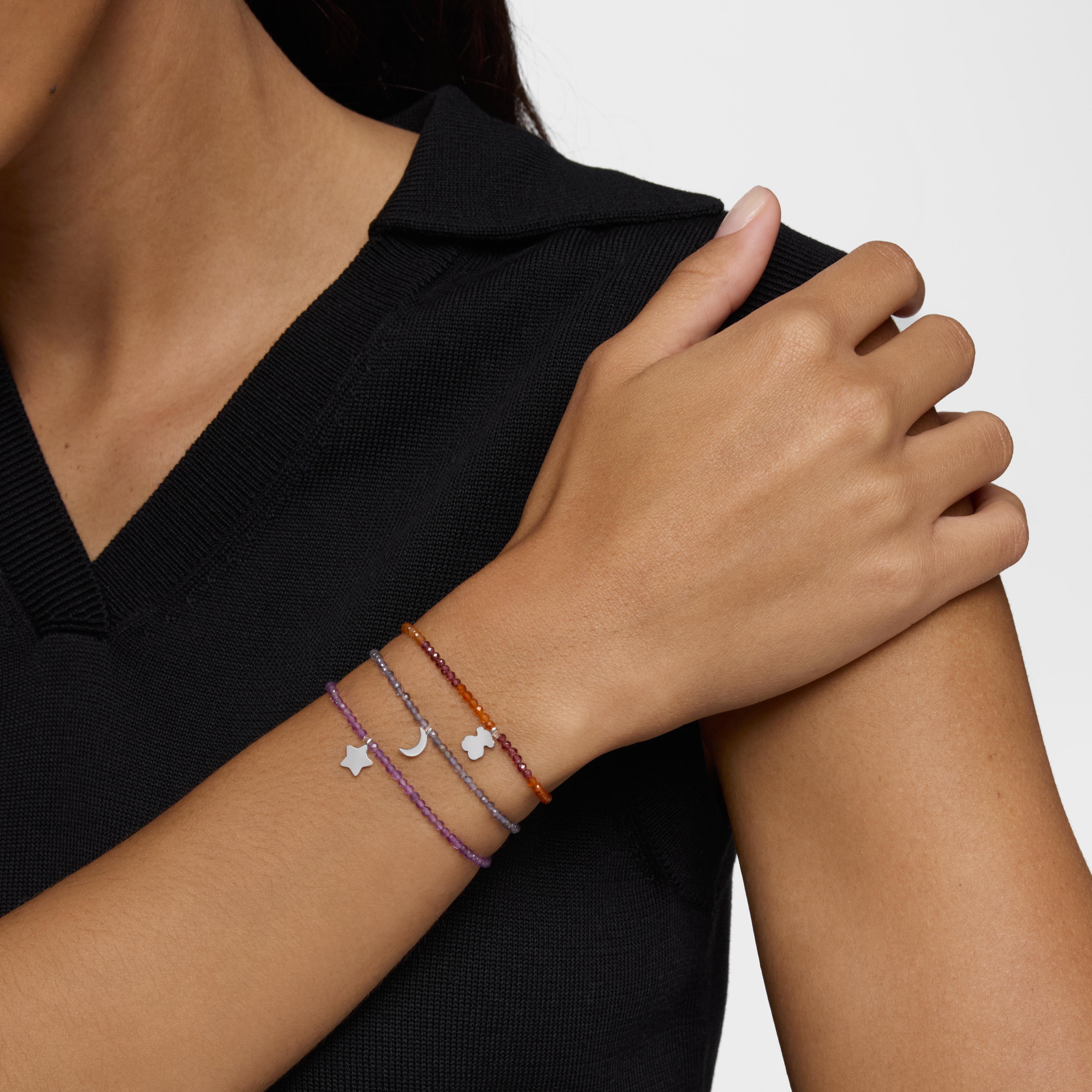 Elastic Bracelet with iolites and silver moon TOUS Motifs