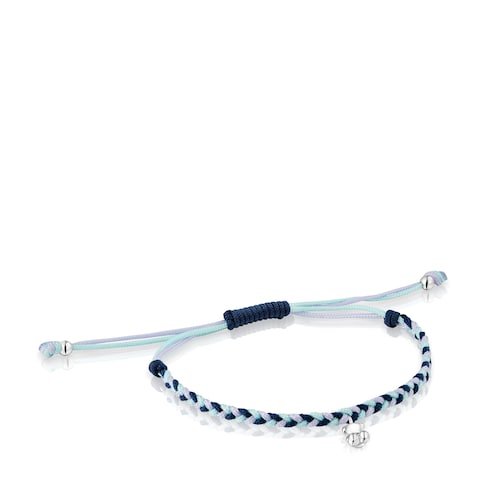 Pulsera oso de plata y nylon azul TOUS Motivos