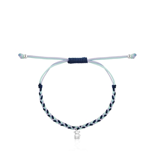 Pulsera oso de plata y nylon azul TOUS Motivos