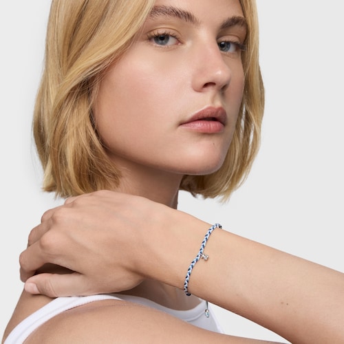 Pulsera oso de plata y nylon azul TOUS Motivos