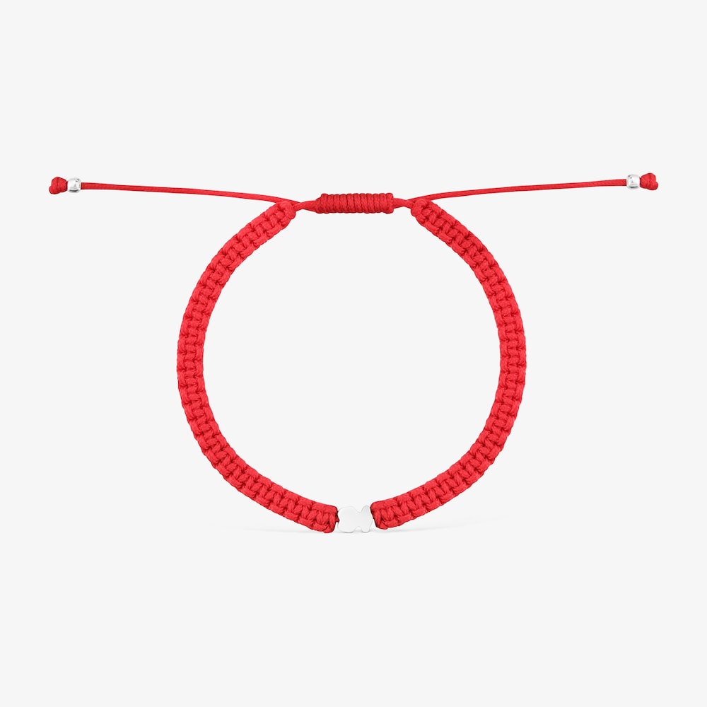 Armband TOUS Motifs aus rotem Nylon mit B&auml;renmotiv aus Silber
