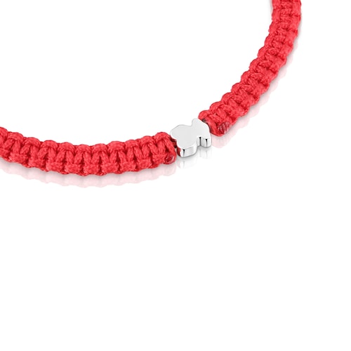Pulsera oso de plata y nylon rojo TOUS Motivos