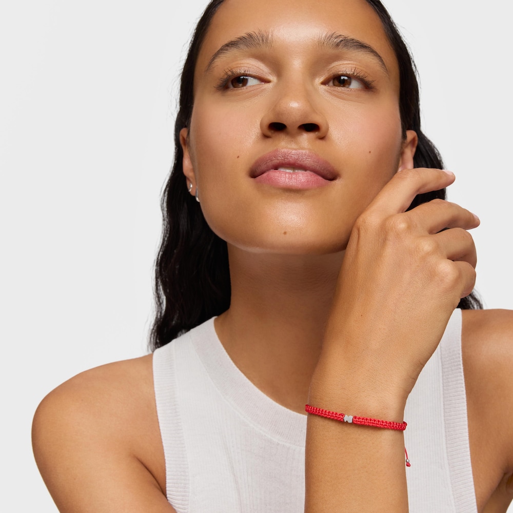 Armband TOUS Motifs aus rotem Nylon mit B&auml;renmotiv aus Silber