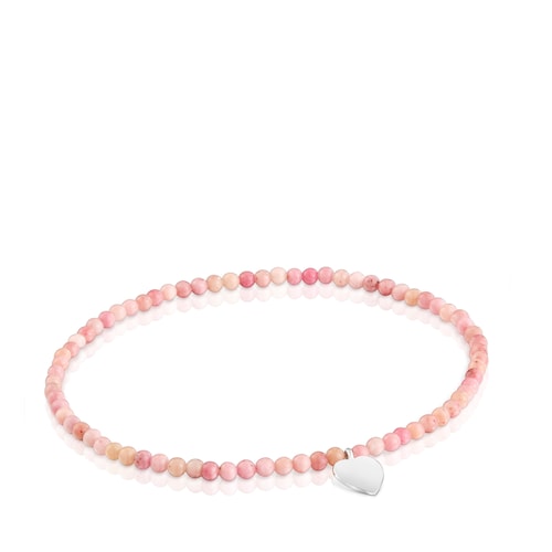 Pulsera elástica con ópalo rosa y corazón de plata TOUS Motivos