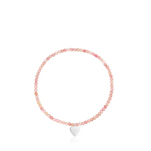 Pulsera elástica con ópalo rosa y corazón de plata TOUS Motivos