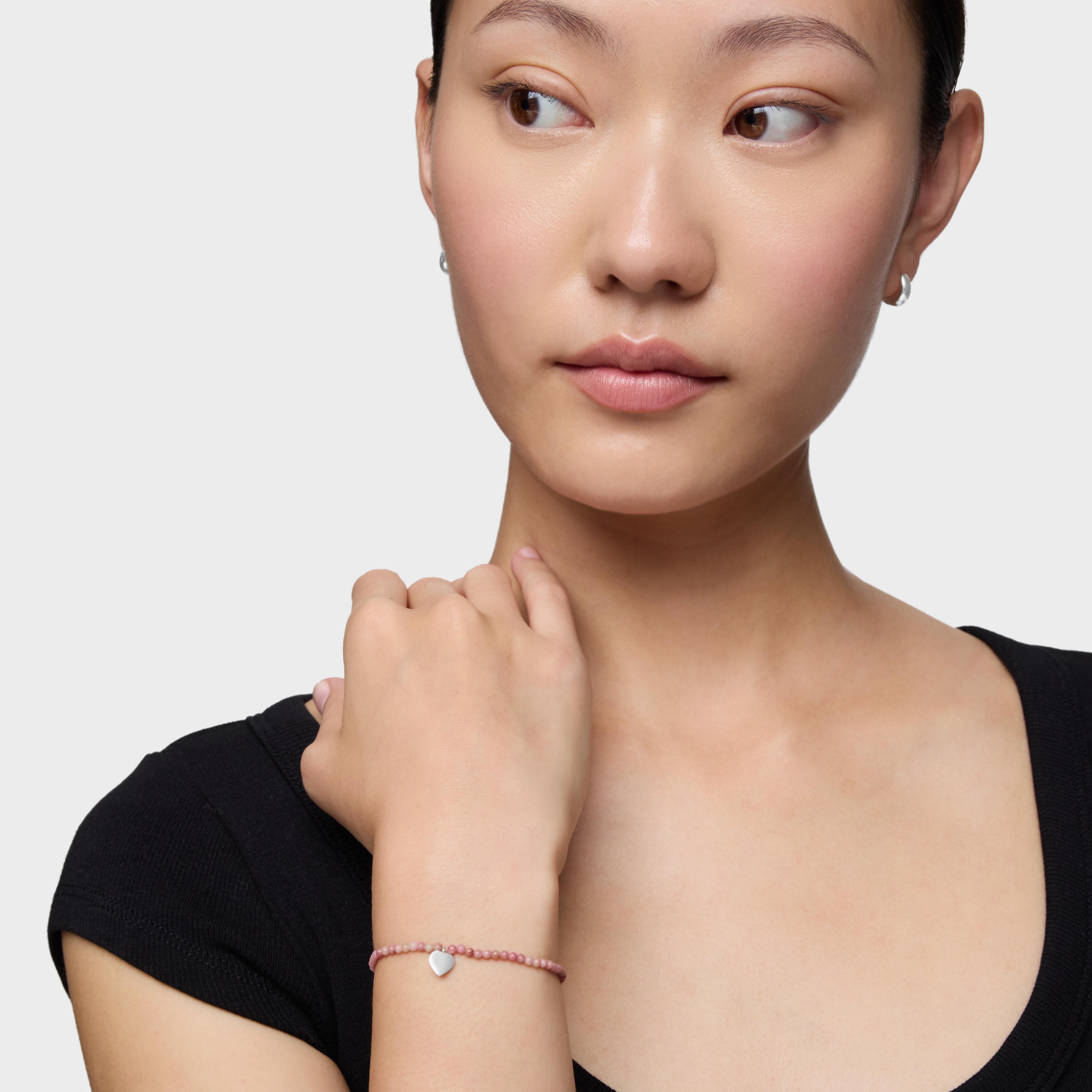 Elastic Bracelet with rhodonite and silver heart TOUS Motifs