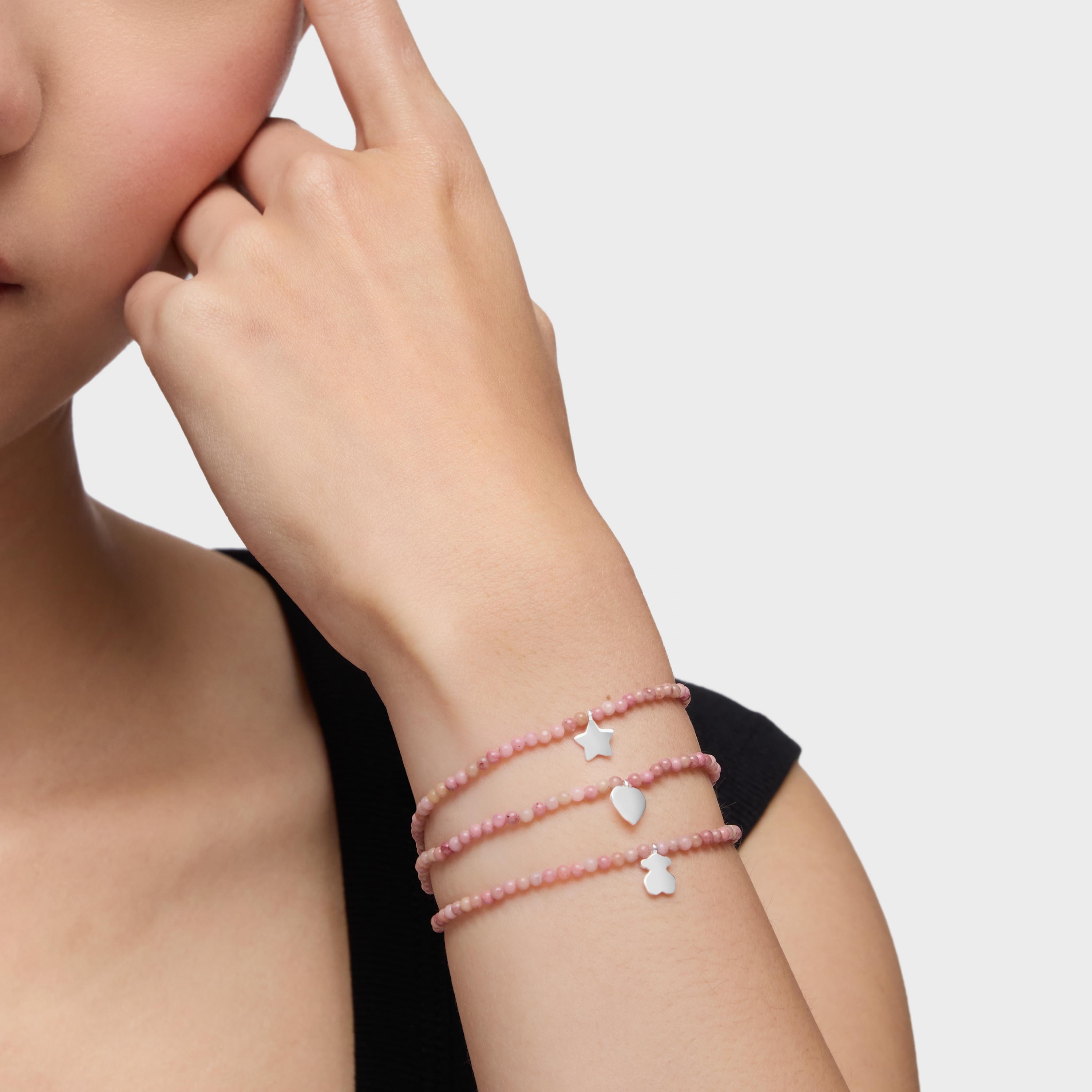 Elastic Bracelet with rhodonite and silver heart TOUS Motifs