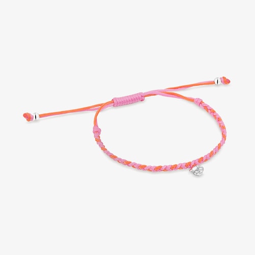 Pulsera oso de plata y nylon naranja/rosa TOUS Motivos