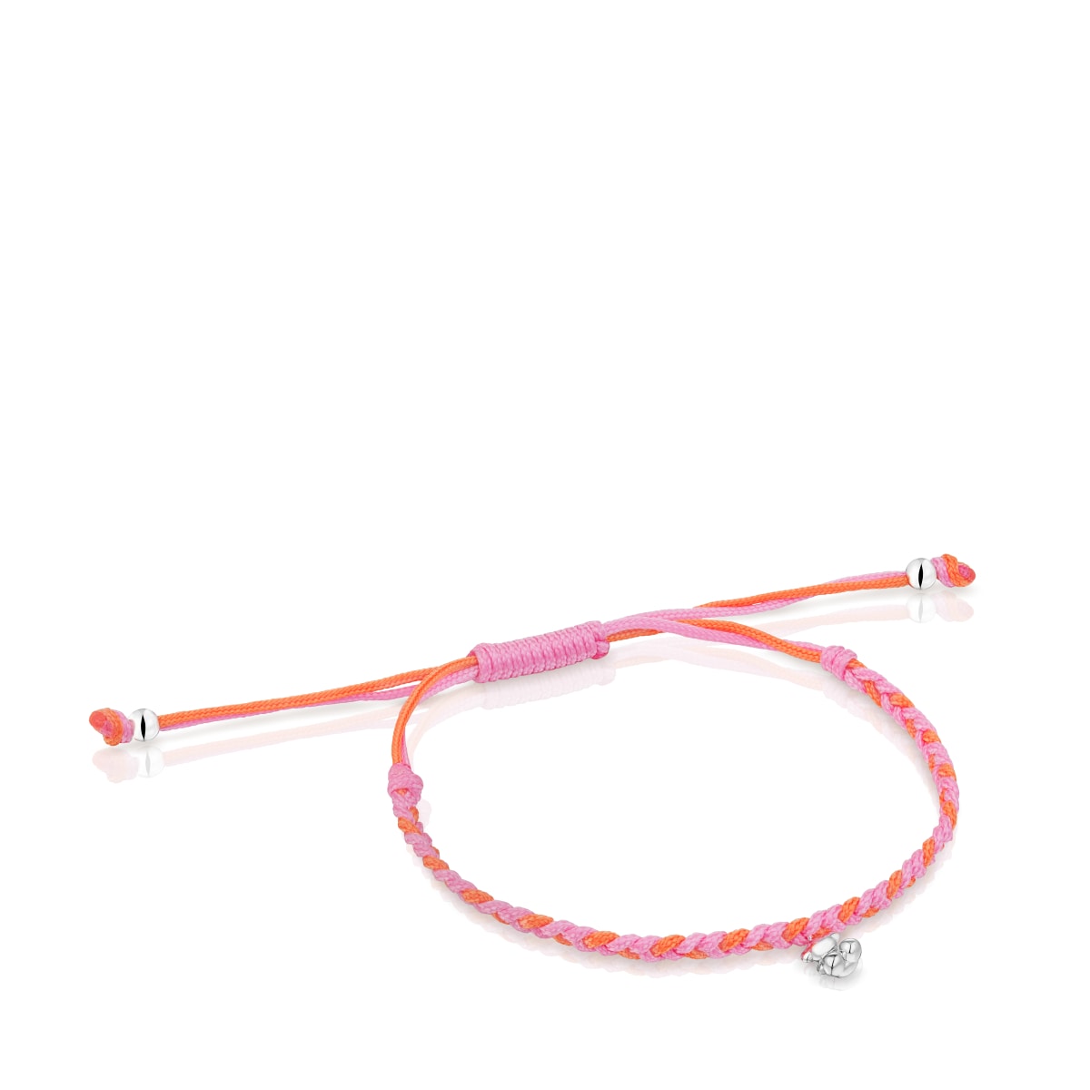 Tous - Pulsera Oso De Plata Y Nylon Naranja/Rosa Tous Motivos - Plateado