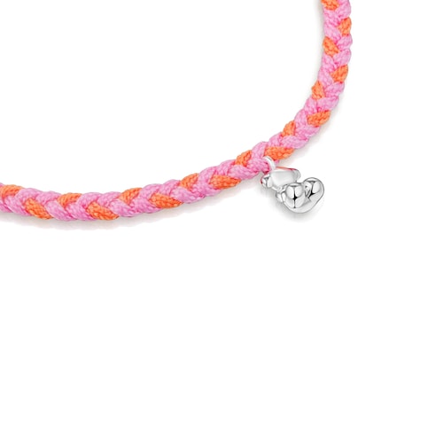 Pulsera oso de plata y nylon naranja/rosa TOUS Motivos