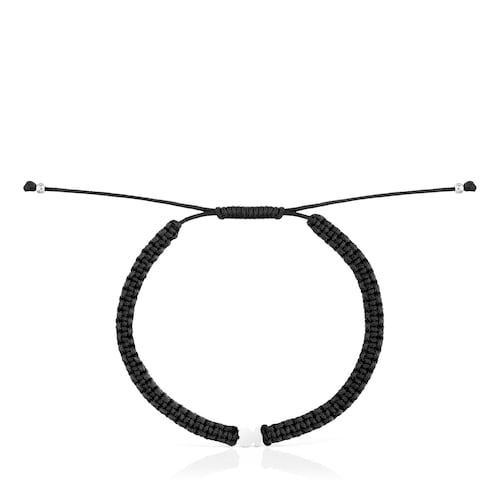 Pulsera oso de plata y nylon negro TOUS Motivos