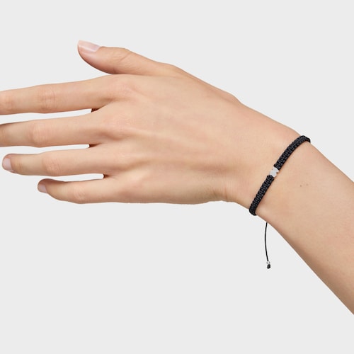 Pulsera oso de plata y nylon negro TOUS Motivos