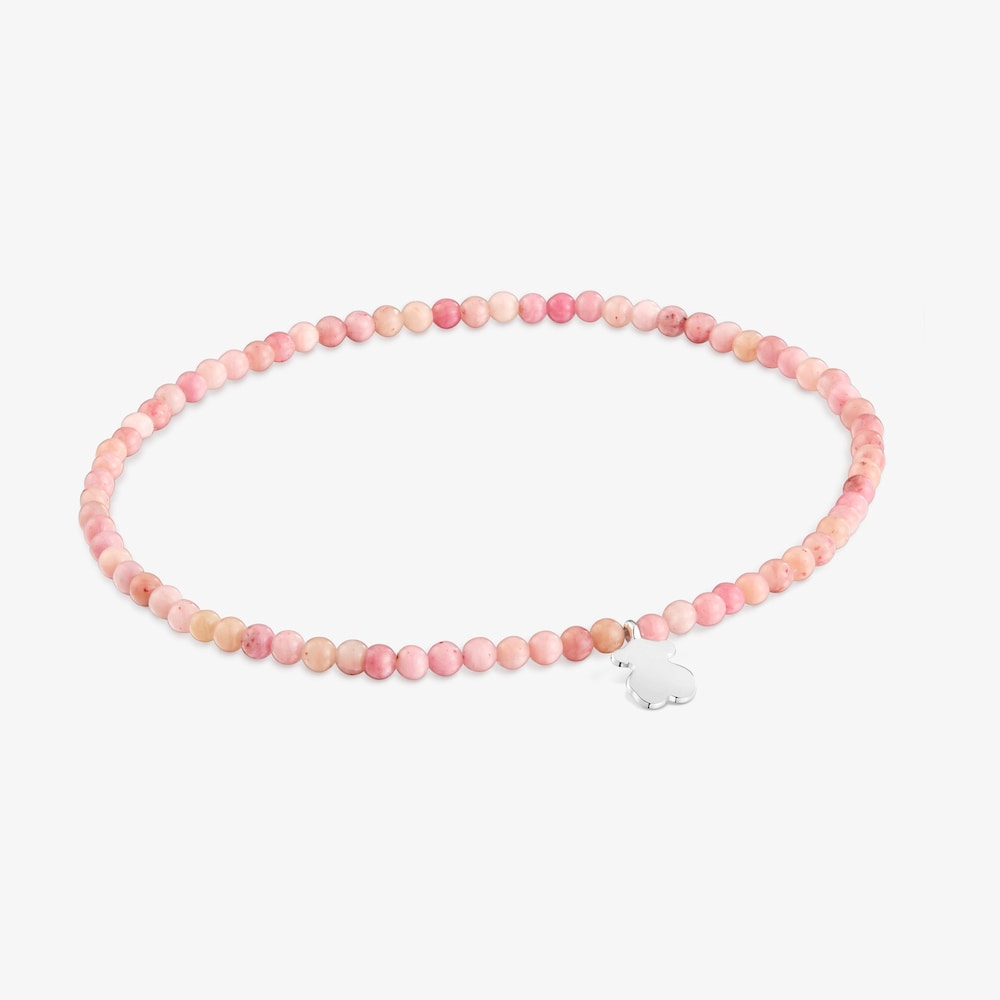 Elastic Bracelet with pink opal and silver bear TOUS Motifs
