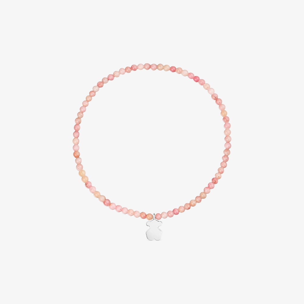 Elastic Bracelet with pink opal and silver bear TOUS Motifs