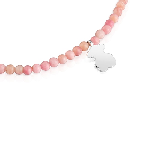 Pulsera elástica con ópalo rosa y oso de plata TOUS Motivos