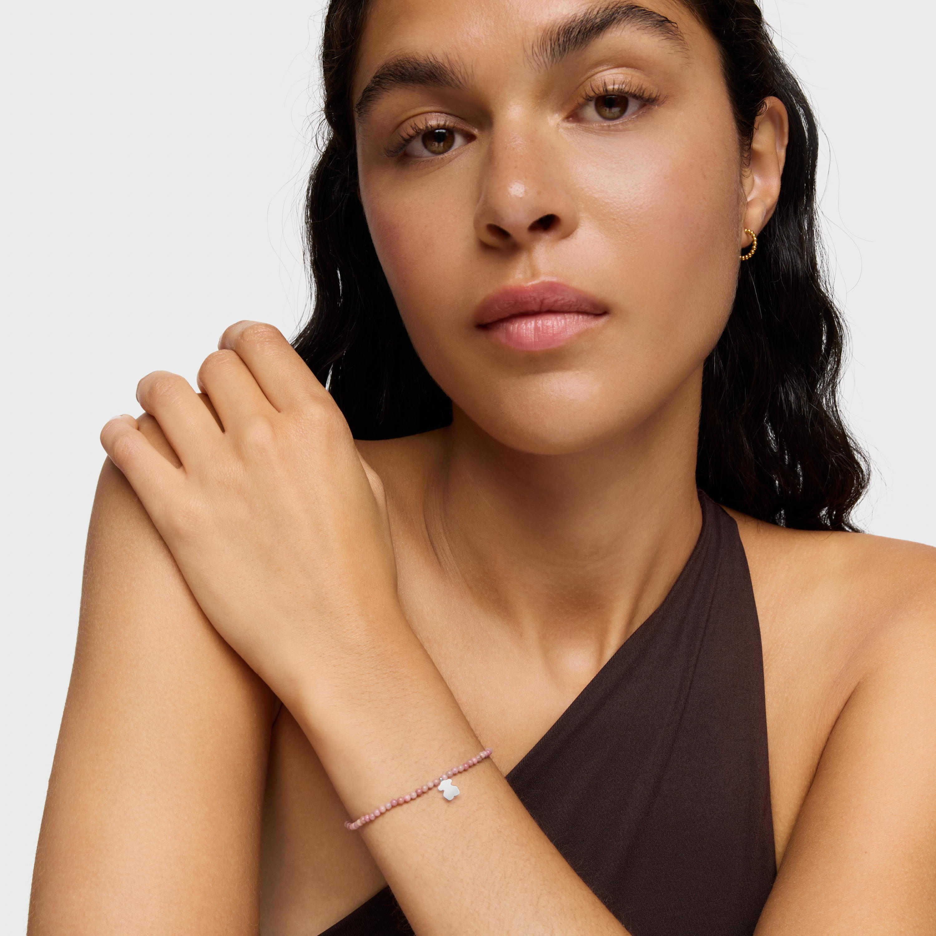 Elastic Bracelet with rhodonite and silver bear TOUS Motifs